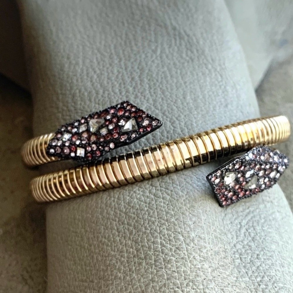ALEXIS BITTAR • Gold Gunmetal Coiled Origami Crystal Shards Cuff Bracelet